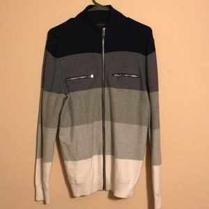 INC striped color block knit zip up